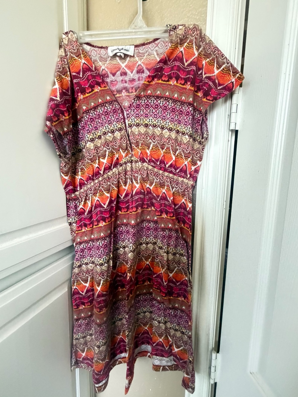 Pink & Orange Printed V-Neck Women’s Dress